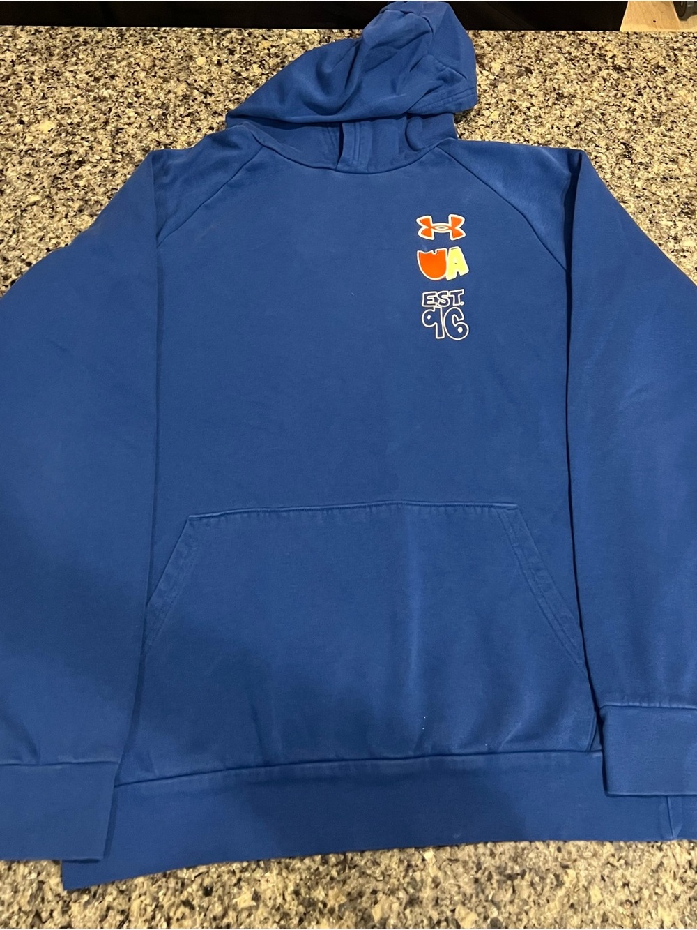 Under Armour Blue Hooded Sweatshirt with Orange & Yellow Logo